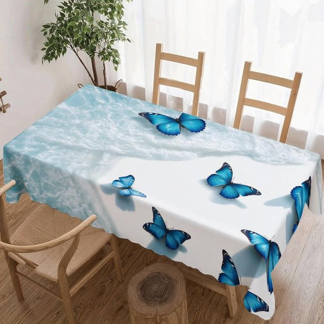 Wasserdichte und wiederverwendbare Tischdecke mit Schmetterlingsmuster von JINGYUE Pet in Blau, B/L: 140 x 200 cm - Bild 1