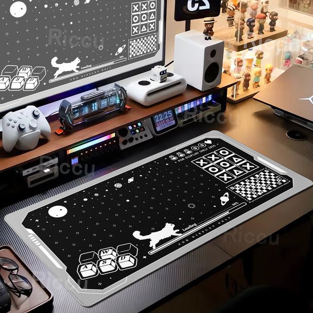 Riccu Mauspad XXL Schwarze Katze Cute Kitty Gaming Schreibtischunterlage für Büro und Zuhause - Bild 1
