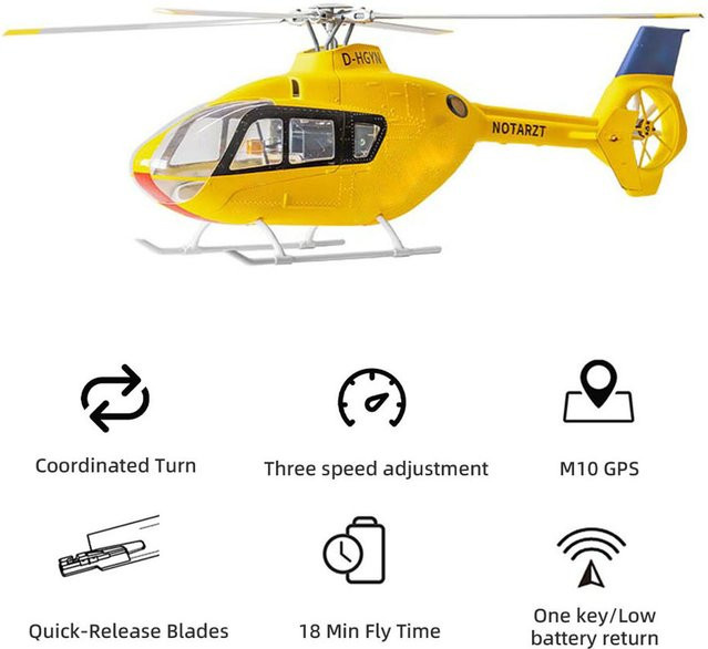 FLYWING EC 135 6CH Funksteuerungshubschrauber, Metall, Gelb - Bild 1