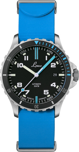 Laco Armbanduhr Automatik, Edelstahl, 39 mm, Schwarz, Kautschuk, 30 ATM - Bild 1
