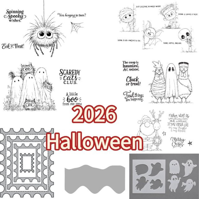 Halloween Blumen Bastelset mit Metall-Stanzformen und transparenten Stempeln für Scrapbooking und Kartenbasteln - Bild 1