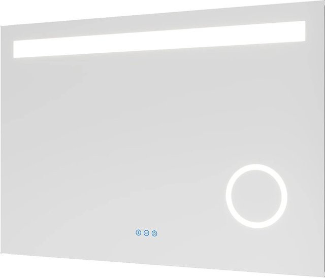 Aquabatos LED Badspiegel mit Bluetooth Lautsprecher und Antibeschlag, Silber matt, B/H: 100 x 70 cm - Bild 1
