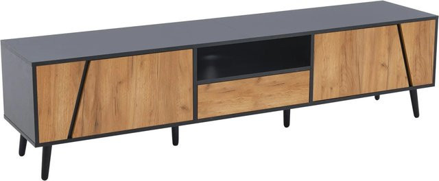 okwish TV Schrank mit Rattan Schiebetüren und Schubladen in Natur, B/T/H: 175 x 38 x 45 cm - Bild 1