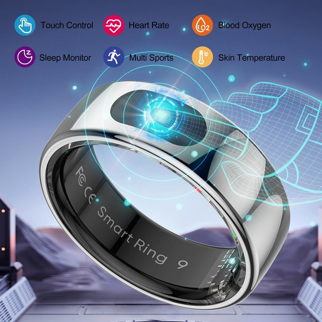 Uhoofit Smart Ring R08 in Schwarz für Damen und Herren mit Touch Control, Gesundheitsmonitor und IP68 5ATM Wasserdichtigkeit - Bild 1