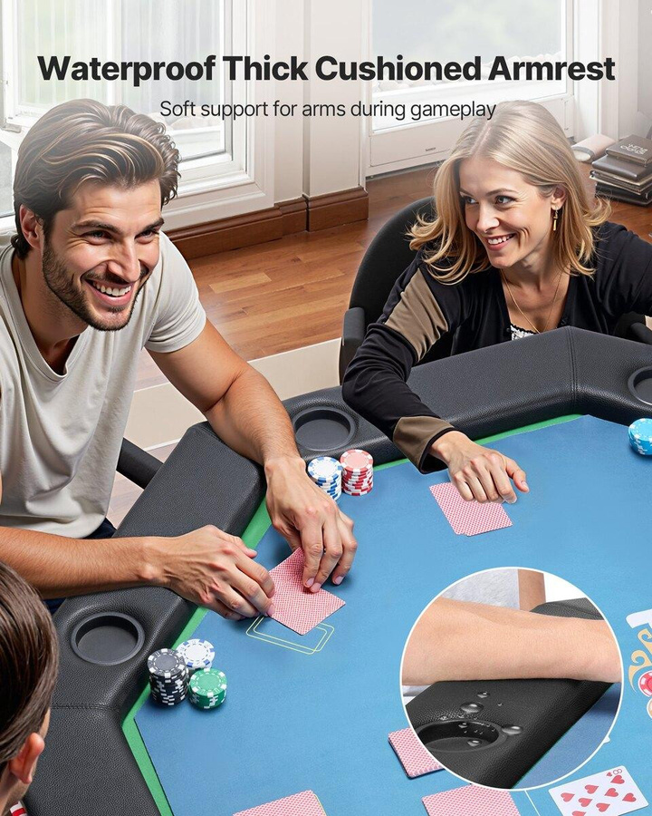 Faltbarer Pokertisch von Buying Solutions, MB für 8 Spieler, achteckiger Casino-Freizeittisch in Schwarz mit Filz und Metall, B/T/H: 132,5 x 132,5 x 76,5 cm - Bild 3
