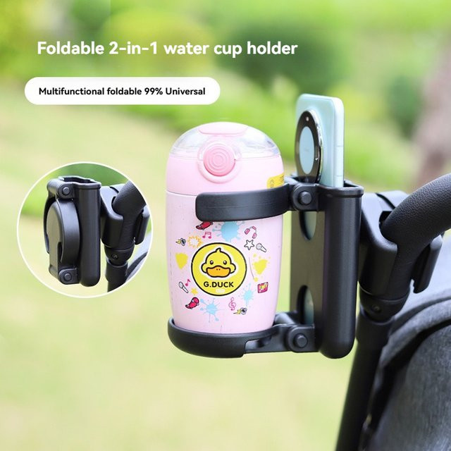 Universeller Kinderwagen-Organizer in Schwarz mit 2-in-1-Getränkehalter und Telefonhalterung sowie faltbarem Caddy im gewebten Design - Bild 1