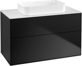 Villeroy & Boch Finion Waschtischunterschrank in Schwarz mit weißer Glasoberfläche, B/T/H: 100 x 60,3 x 50 cm - Bild 1