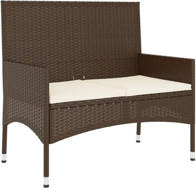 vidaXL Gartenbank 2-Sitzer aus Poly Rattan in Braun mit beigen Kissen und Armlehnen - Bild 1