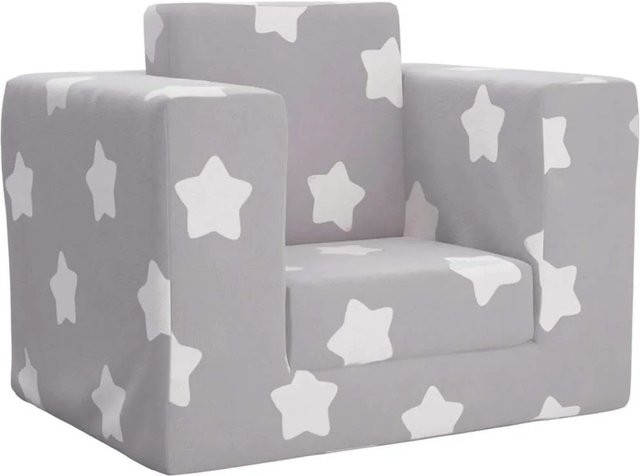 vidaXL Schlafsofa für Kinder in Hellgrau und Weiß mit Sternen-Design aus weichem Plüsch, B/T/H: 120 x 76 x 52 cm - Bild 1