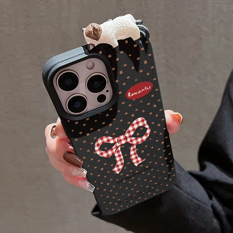 Stoßfeste iPhone Hülle mit süßem 3D Katzen-Design und Schleifen-Punkt-Muster für iPhone 11 bis iPhone 17 Pro Max und Air Modelle - Bild 2