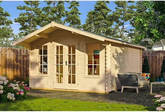 Skan Holz Gartenhaus Trondheim in Blockbohlenbauweise mit Satteldach, Farbe: Beige/Braun, B/H/T: 420 x 264 x 300 cm - Bild 1