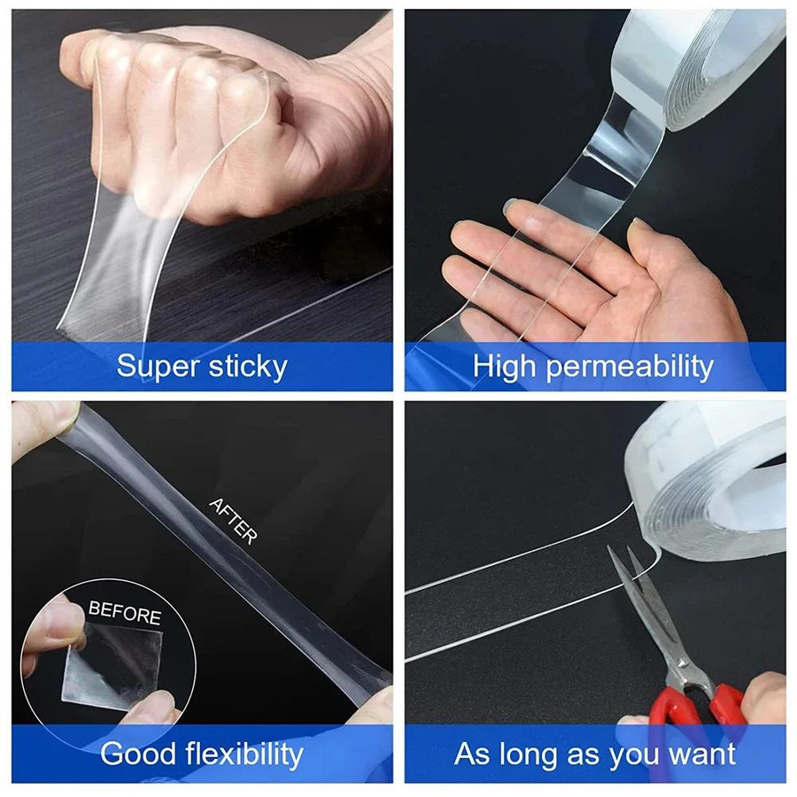 Yiran Nano-PET Doppelseitiges Klebeband Transparent Ultrastark Waschbar zur Dekoration - Bild 2