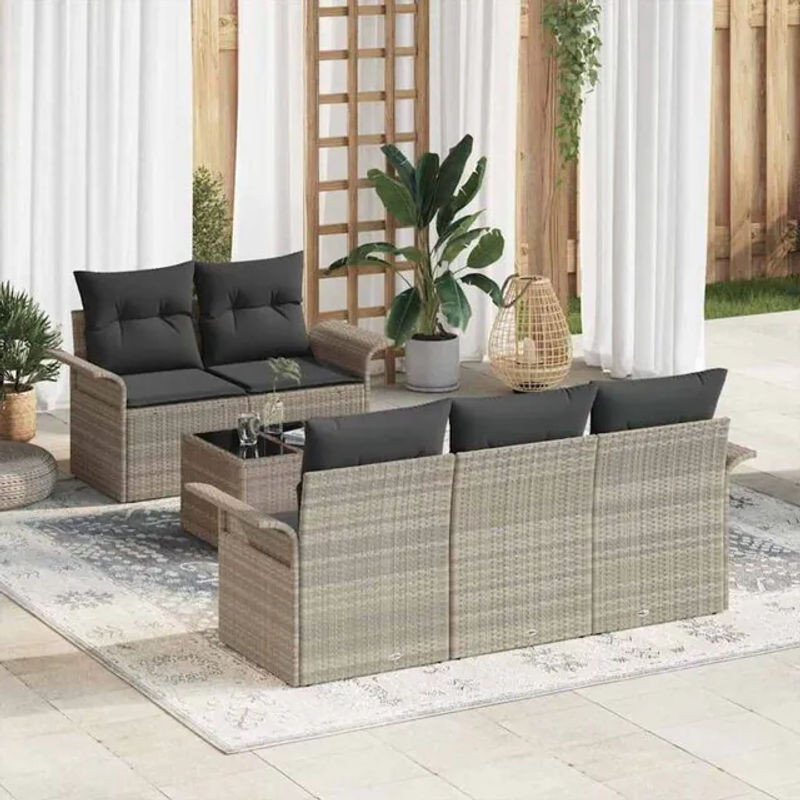 Vidaxl Garten-Sofa-Set mit 6 Kissen aus Rattan in Hellgrau, Modernes Design, B/T/H: 55 x 55 x 37 cm - Bild 1