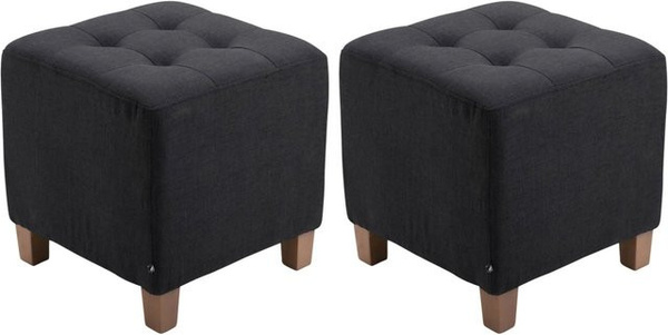 DELUKE 2er Set Sitzhocker CELIS Polsterhocker aus Stoff in Schwarz, B/T/H: 45 x 45 x 46 cm