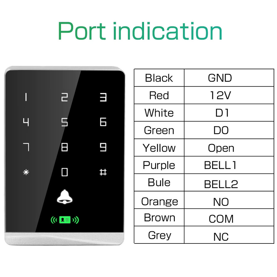 LUCKING DOOR T2 NFC RFID Zugangskontrolle mit Touch-Tastatur und Hintergrundbeleuchtung, Dual Frequency 125 KHz + 13,56 MHz, IP68 Wasserdicht - Bild 5