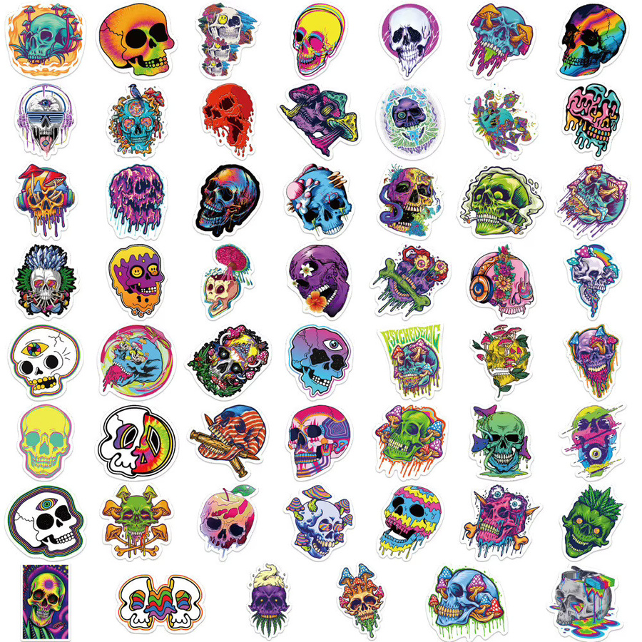 55 Stück psychedelische Totenkopf-Aufkleber in Multicolour, wasserfeste Sticker für deine Dekoration von RecordingYourLife Store - Bild 3