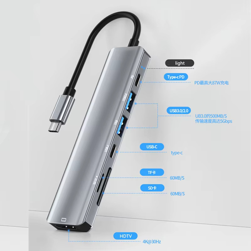 Rankman USB-C Hub mit 4K HDMI, SD, TF und USB 3.0 Anschlüssen in Silber/Grau für MacBook, iPad Pro und Samsung S21 Dex - Bild 3