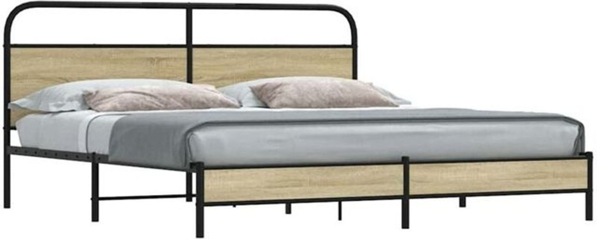 Metallbett Vidaxl in Sonoma-Eiche Natur und Braun im Industrial-Stil, B/T/H: 193 x 203 cm - Bild 1