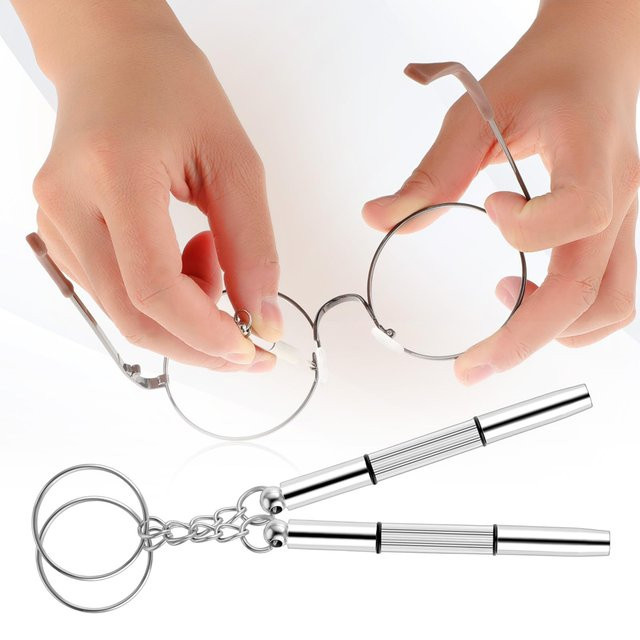 Multifunktioneller 3 in 1 Brillen-Schraubendreher und Reparaturset für Sonnenbrillen und Uhren in Silber - Bild 1