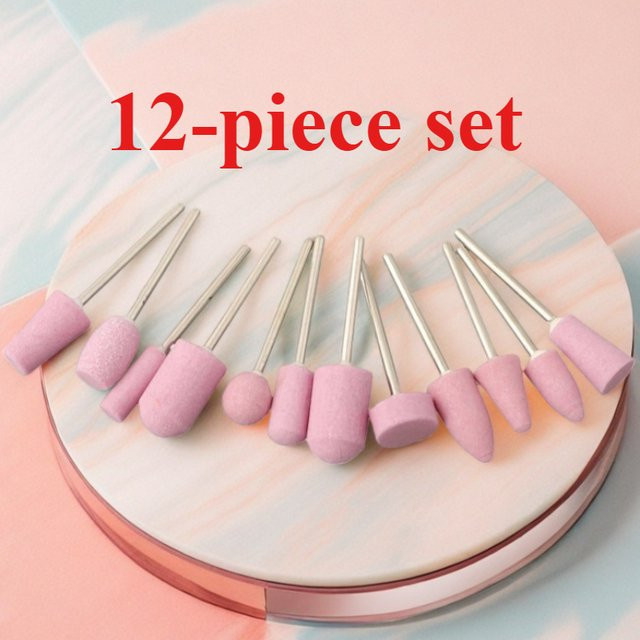 XMSJ 12-teiliges Schleifstein-Set in Pink mit 2,35 mm Schaft für Drehwerkzeuge zum Polieren von Metall, Holz und Schmuck - Bild 1
