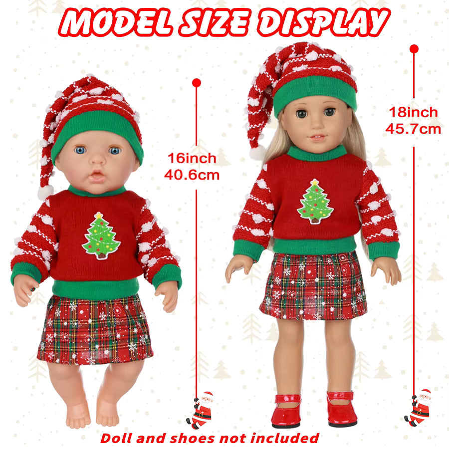 dearbei Weihnachtskleidungsset, Zubehör, 16-18 Zoll, Rot - Bild 3