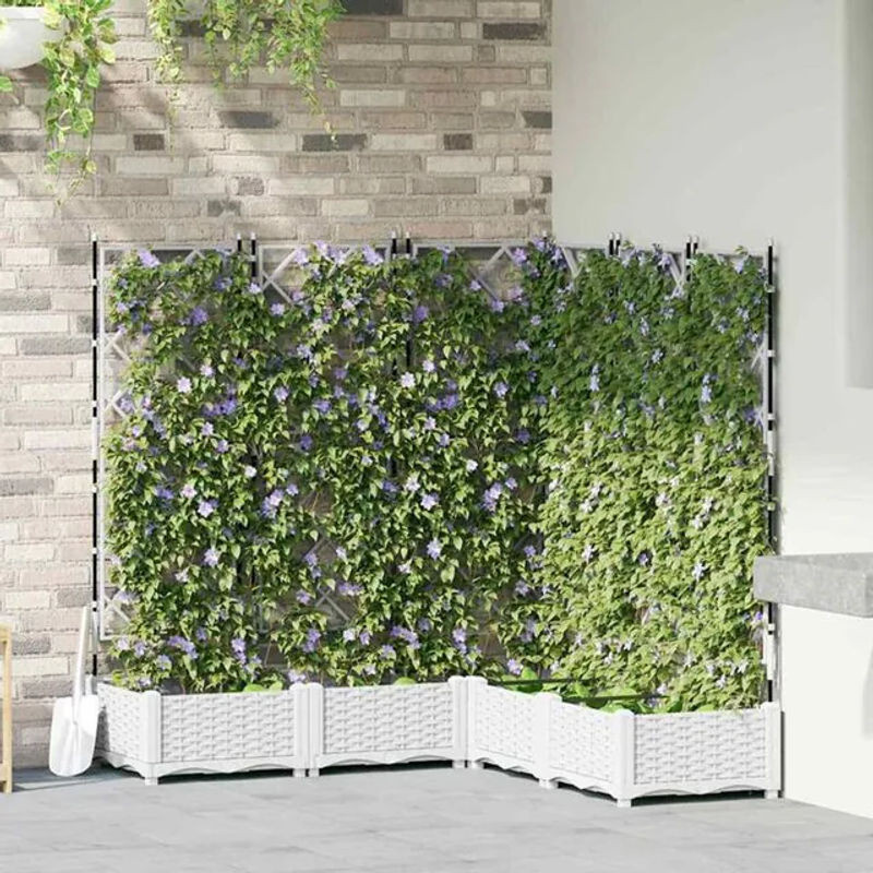 vidaXL Gartenpflanzer Set mit Gitter, 5 Stück, Weiß, Kunststoff, H x B x T: 125,5 x 120 x 120 cm - Bild 1