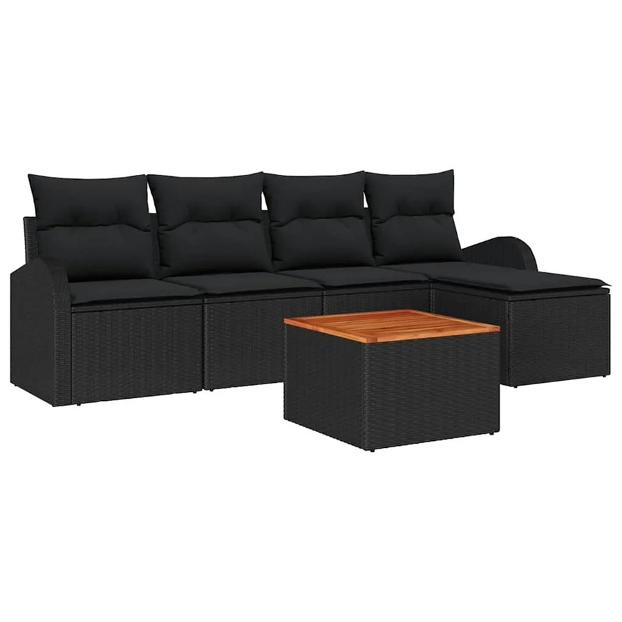 vidaXL Garten-Sofa-Set 6-teilig aus Poly-Rattan in Schwarz mit Tisch, Sesseln, Mittelsitzen und Fußhocker - Bild 2