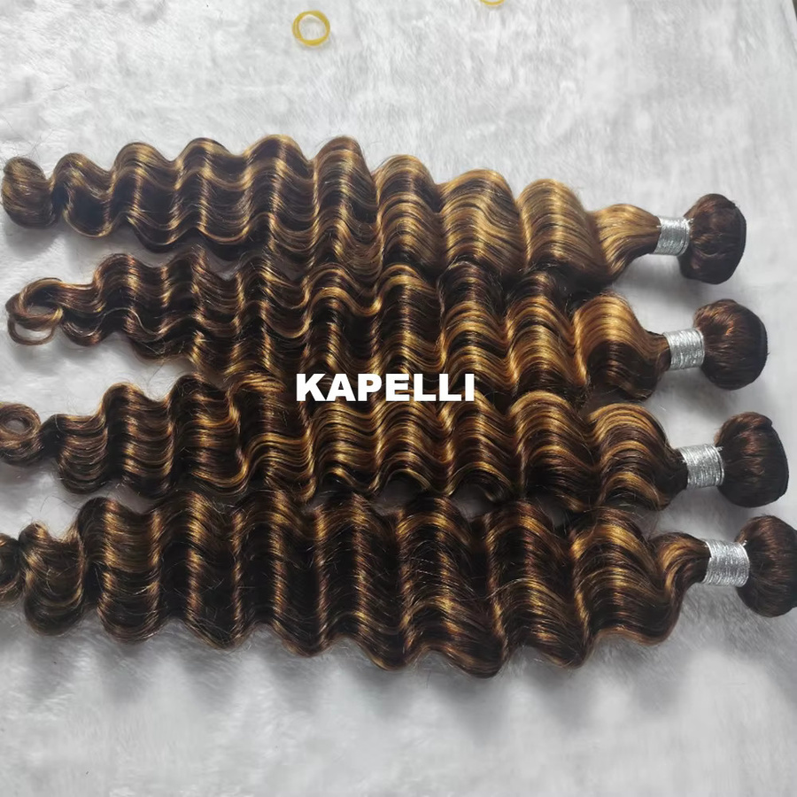 Kapelli Loose Deep Wave Bundles, Honigbraun, 100% Brasilianisches Echthaar - Bild 4
