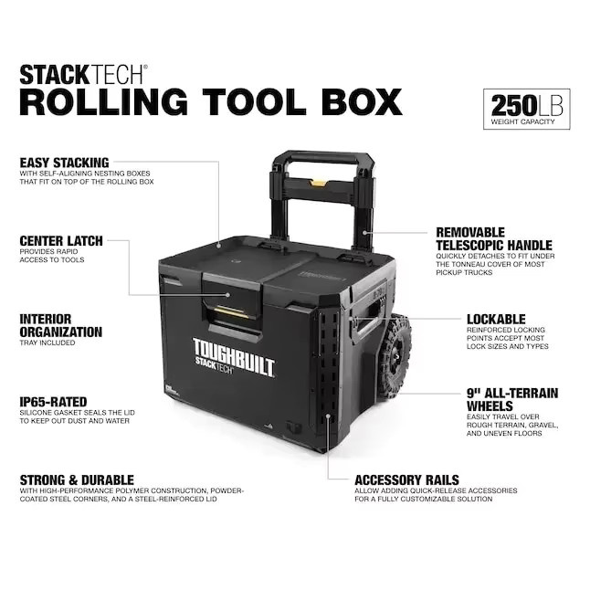 TOUGHBUILT StackTech Rollender Werkzeugkasten TB-B1-B-70R Multifunktionaler Trolley zur Aufbewahrung von Wartungsteilen - Bild 2