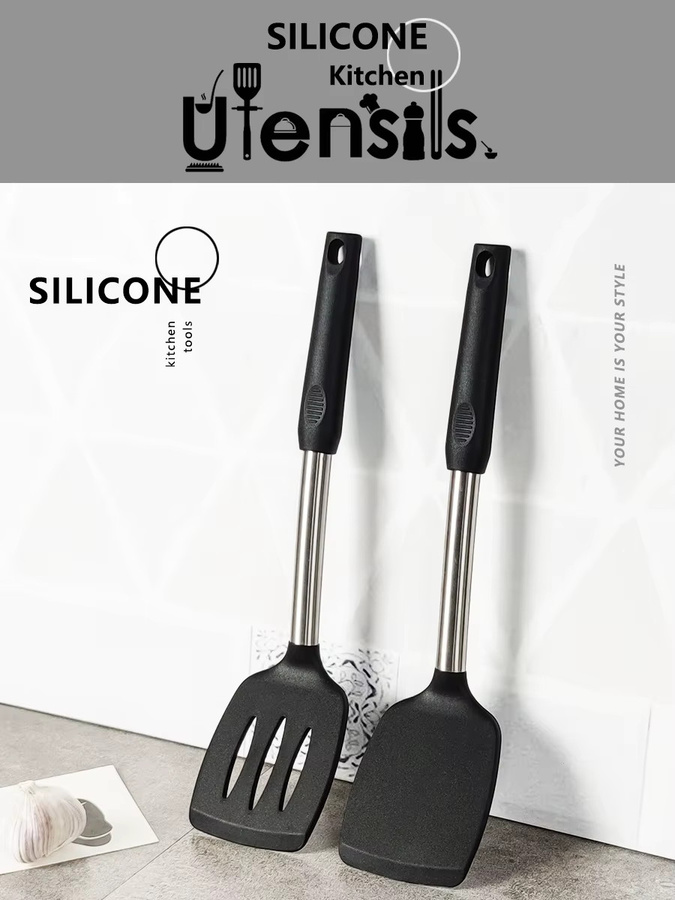 LARTI SCUPRITE Silikon-Spatel-Set aus Edelstahl und Silikon, 2er-Pack in Schwarz und Grau, hitzebeständige Wender für die Küche - Bild 5