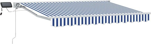 vidaXL Manueller Markisenrahmen mit LED-Beleuchtung aus Aluminium und Polyester, B: 350 cm, T: 330 cm, Farben: Blau und Weiß - Bild 1