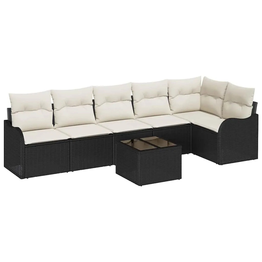 vidaXL Garten-Sofa-Set aus Poly Rattan mit Kissen und Speicherfunktion, 7-teilig, Braun - Bild 2