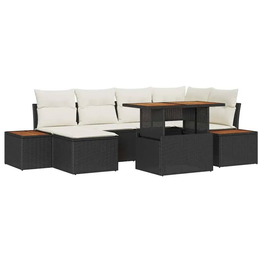 vidaXL Garten-Sofa-Set aus Poly-Rattan in Schwarz mit 7 Teilen und integriertem Stauraum sowie Polsterkissen - Bild 2