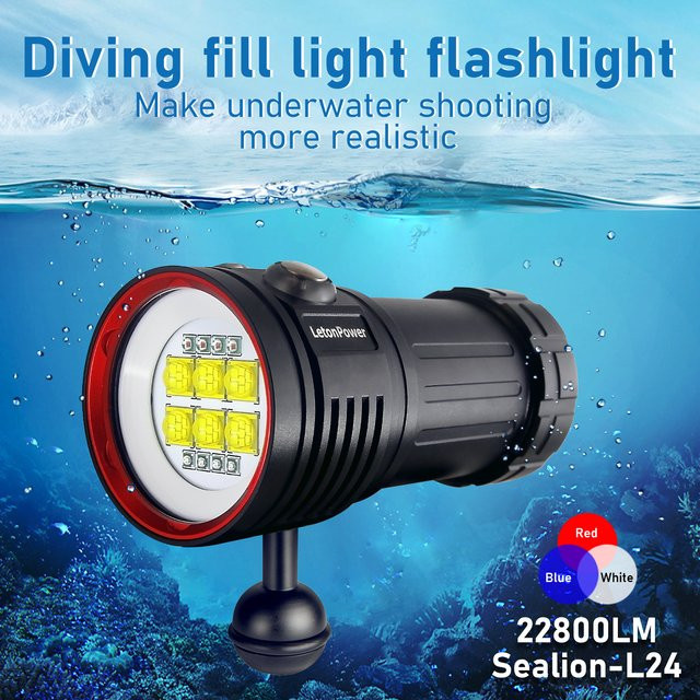LetonPower Unterwasser-LED-Fotografie-Leuchte mit 27 LEDs, 22800 Lumen, wasserdicht bis 100 m, Schwarz - Bild 1