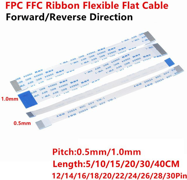 10 Stück FFC FPC Flachbandkabel AWM 20624 Weiß, verschiedene Pin-Anzahlen und Längen, 0,5mm und 1mm Pitch, 80C 60V VW-1 - Bild 1