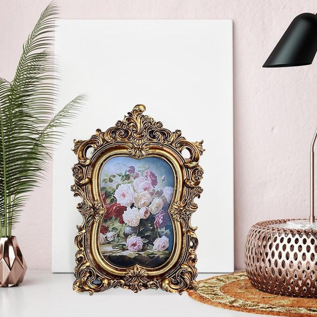 Dekorativer Vintage Bilderrahmen von Kesoto in Gold mit floralem Design aus Metall für Wand und Tisch - Bild 1