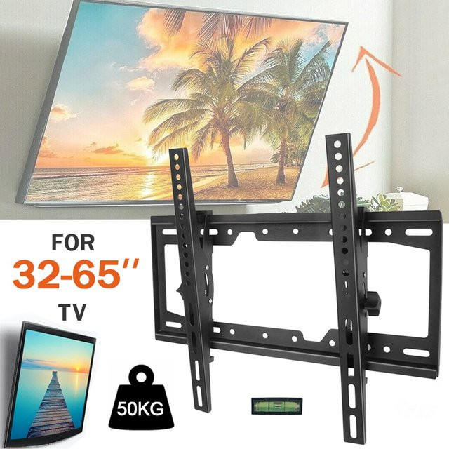 Universelle TV-Wandhalterung für 32-65 Zoll LCD-LED-Monitore, verstellbare flache Wandhalterung in Schwarz - Bild 1