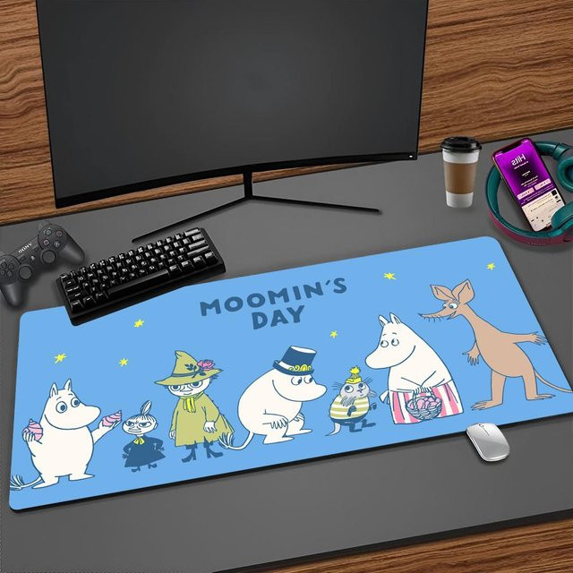 Potdemiel Moomins Mauspad mit Cartoon-Motiv in Schwarz und Blau, großes Gaming-Mauspad für PC und Tastatur - Bild 1