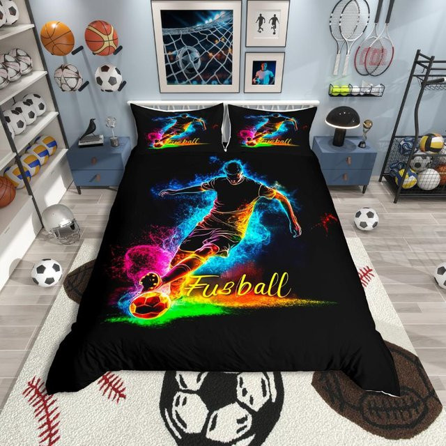 Homewish Kinder Handball Bettwäsche Set für Jugendliche mit Aquarell Spritzfarbe, 3-teilig, B: 245 cm x L: 210 cm - Bild 1