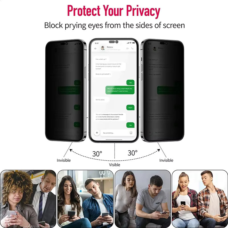 3er Set schwarze Anti-Spy Displayschutzfolien aus Sichtschutzglas für Apple iPhone 7 8 Plus SE 2020 11 12 13 14 15 16 Pro XS Max XR - Bild 5