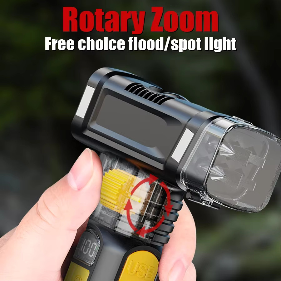 KDULIT LED-Taschenlampe mit Sicherheitshammer, starkem Magnet und Piepalarm, wiederaufladbar via Typ C, Farbe: Schwarz - Bild 5