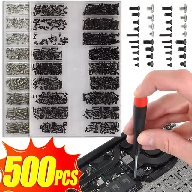 500er Set Ersatzschrauben für Laptop und Notebook in Größe 18, Flachkopf Mini-Schrauben Set für Elektronik-Reparaturen, Farbe: Schwarz - Bild 1