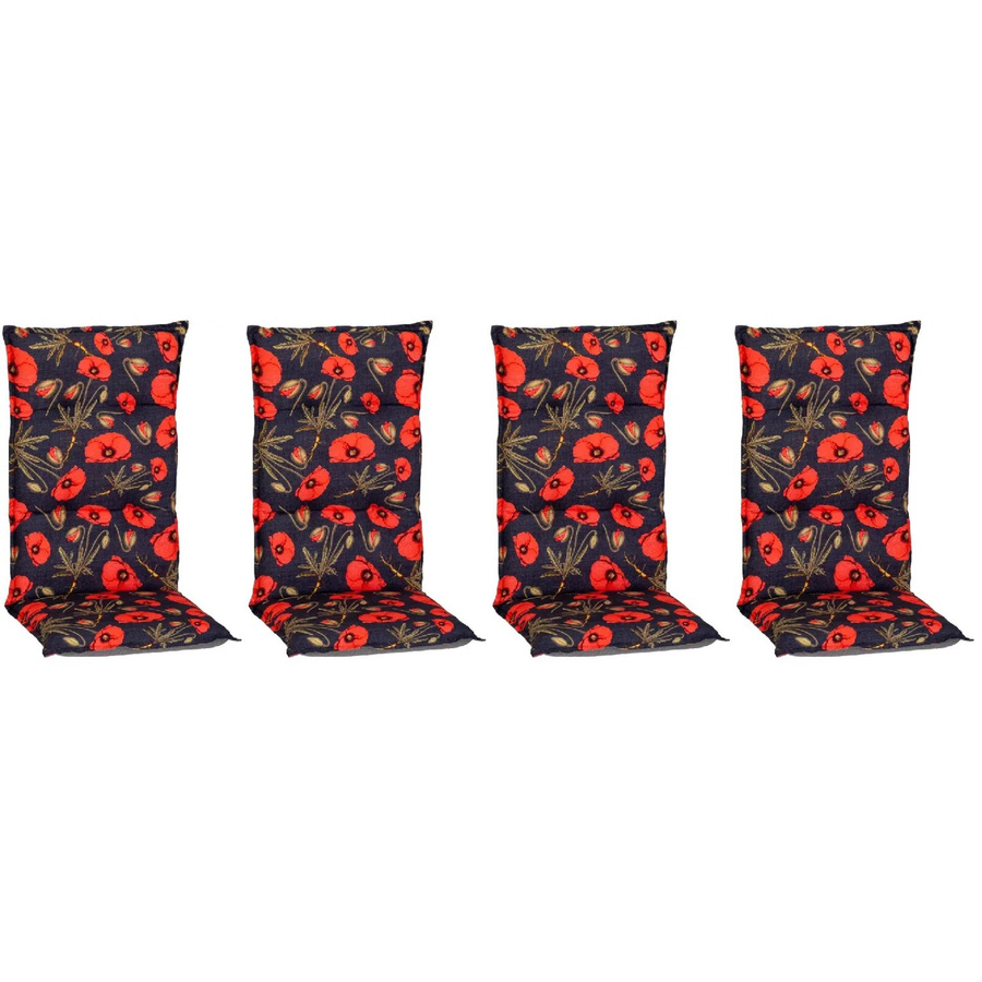 Beo Sitzauflage Trondheim Hochlehner 4er-Set mit roten Mohnblüten in Schwarz-Rot - Bild 2