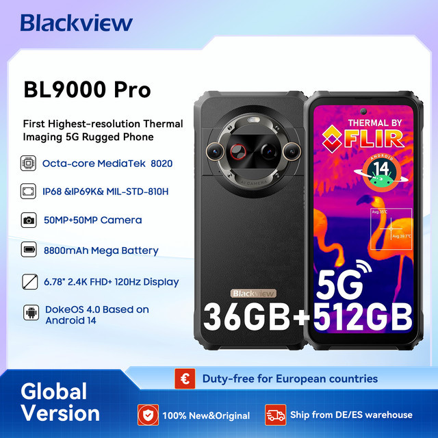 Blackview BL9000 PRO 5G Robustes Smartphone mit 6,78 Zoll FHD-Display, 12GB RAM, 512GB Speicher, Infrarot-Bildgebungskamera und 8800mAh Akku, Android 14, Schwarz - Bild 1