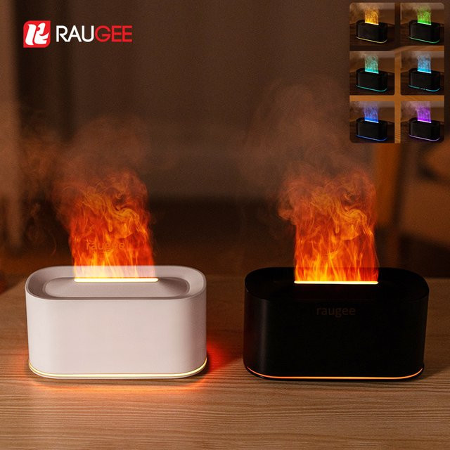raugee Aroma Diffusor mit Flammen-Effekt und RGB Licht in Schwarz - Bild 1