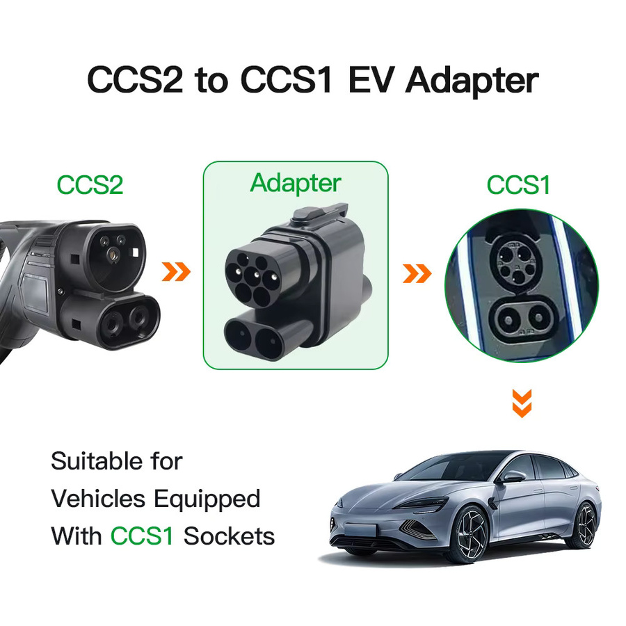 KOLANKY CCS2 zu CCS1 Adapter für EV-Ladegeräte, 250A Konverter für AC+DC Schnellladen, Farbe: Schwarz - Bild 4