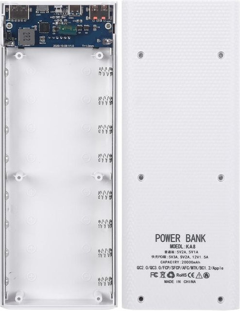 YJMP Super Fast Charge Power Box 20000mAh Akkulade-Aufbewahrungsbox Shell für 8x18650 Akkus, 22.5W Schnellladefunktion, Weiß - Bild 1