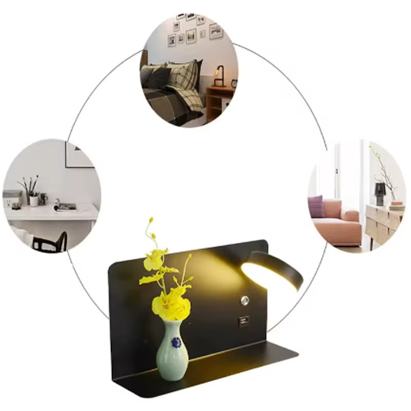 YooE Minimalistische Wandleuchte in Schwarz mit USB-Aufladung, drehbarer Lampe und Knopfschalter für Schlafzimmer und Nachttisch - Bild 1