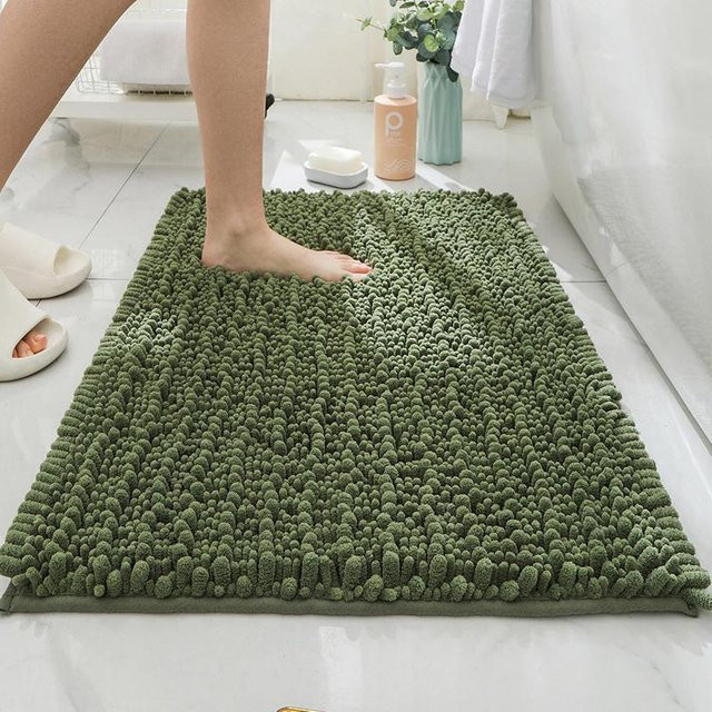 ABXMAS Badezimmer Matte aus Chenille in Grün, wasserabsorbierend und rutschfest, B/L: 43 x 61 cm - Bild 1