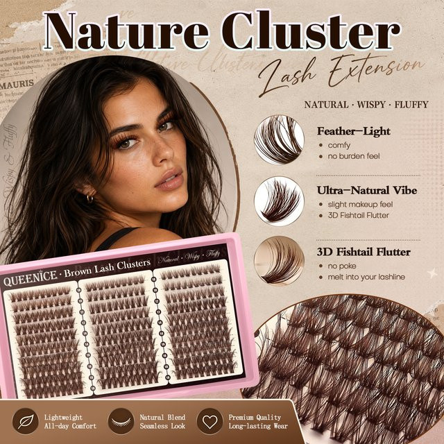QUEENICE Wimpernbüschel, QN-Brown lashes, Cat Eye D Curl, 300/360 Stück - Bild 1